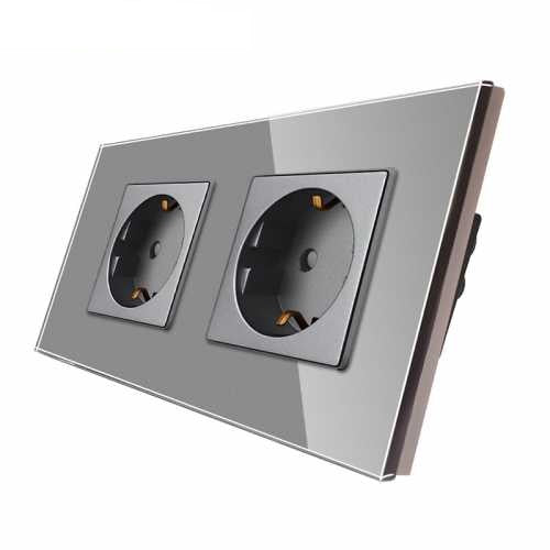 PRIZA DUBLĂ SCHUKO M1 PENTRU 2 DOZE, CU RAMA DIN STICLA